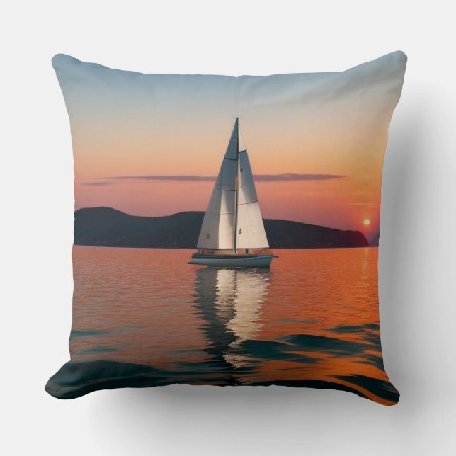 Sailboat Gliding on Calm Waters Cushion (Front)