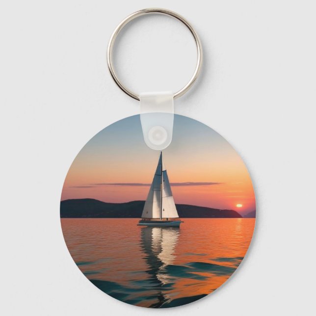 Sailboat Gliding on Calm Waters Key Ring (Front)