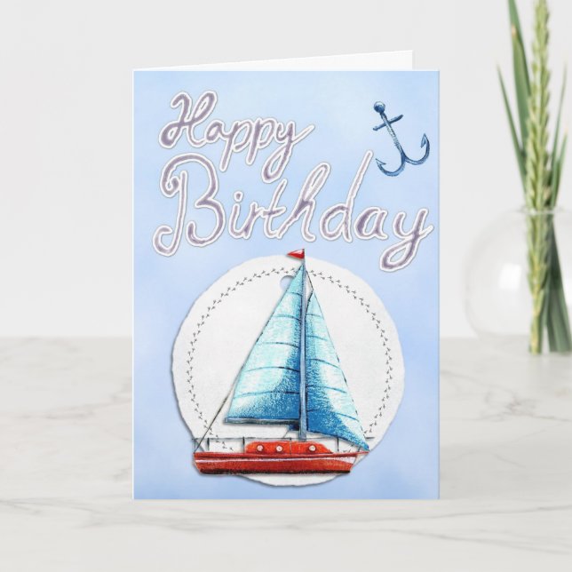Sailboat Happy Birthday Card (Front)