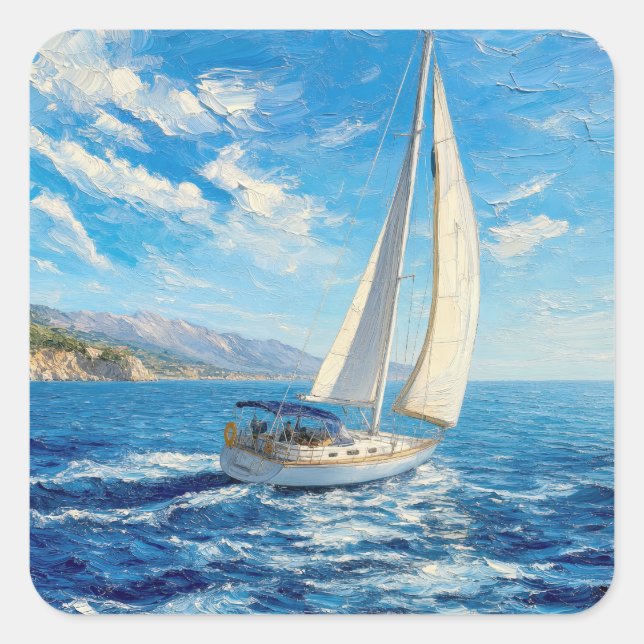 Sailboat Impasto Painting  Square Sticker (Front)