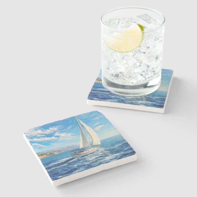 Sailboat Impasto Painting  Stone Coaster (Side)