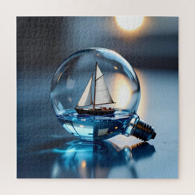 Sailboat in a Lightbulb Ai Art Jigsaw Puzzle (Vertical)