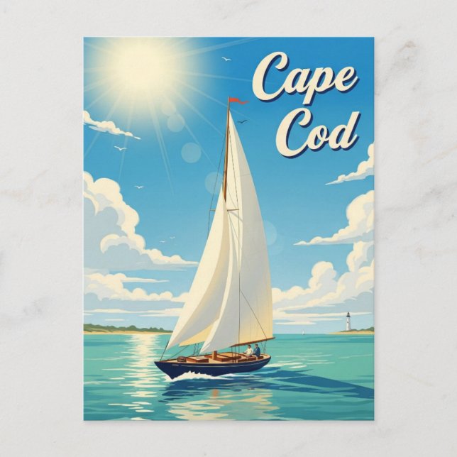 Sailboat in Cape Cod Massachusetts Travel Postcard (Front)