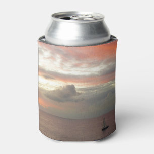 Sailboat in Sunset Beautiful Pink Seascape Can Cooler