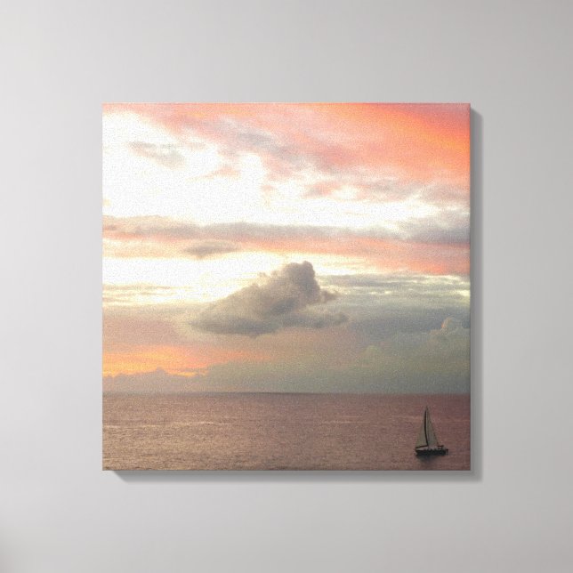 Sailboat in Sunset Beautiful Pink Seascape Canvas Print (Front)