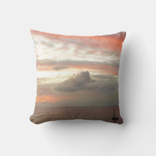 Sailboat in Sunset Beautiful Pink Seascape Cushion