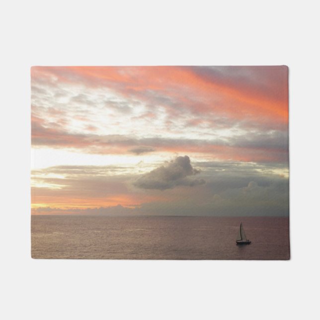 Sailboat in Sunset Beautiful Pink Seascape Doormat (Front)