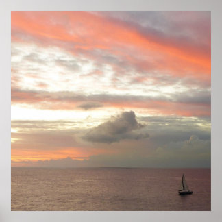 Sailboat in Sunset Beautiful Pink Seascape Poster