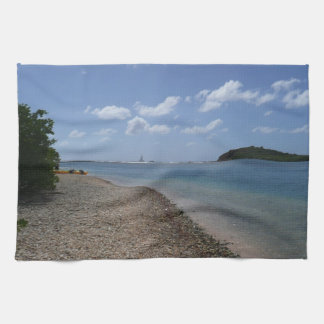 Sailboat in the Distance at St. Thomas Tea Towel