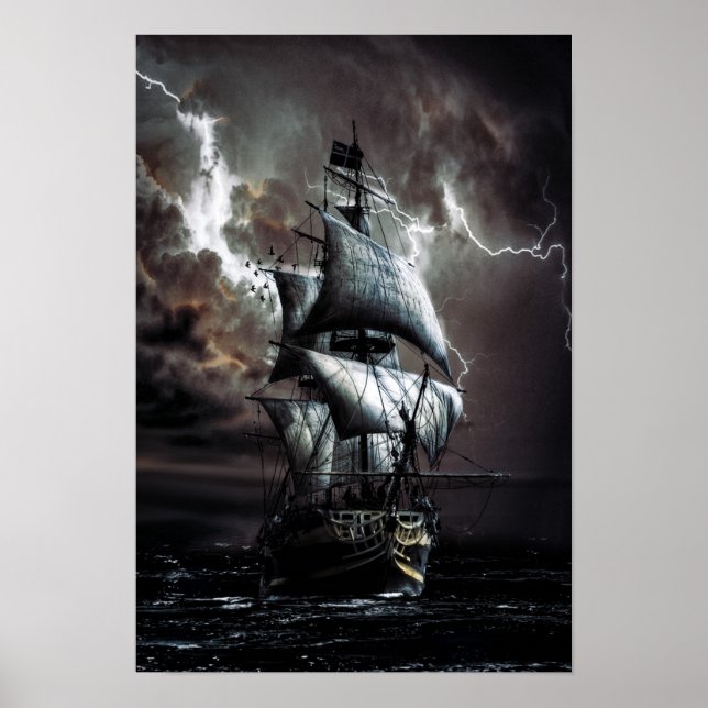 Sailboat in the storm poster (Front)