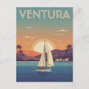 Sailboat in Ventura Golden Coast California Postcard