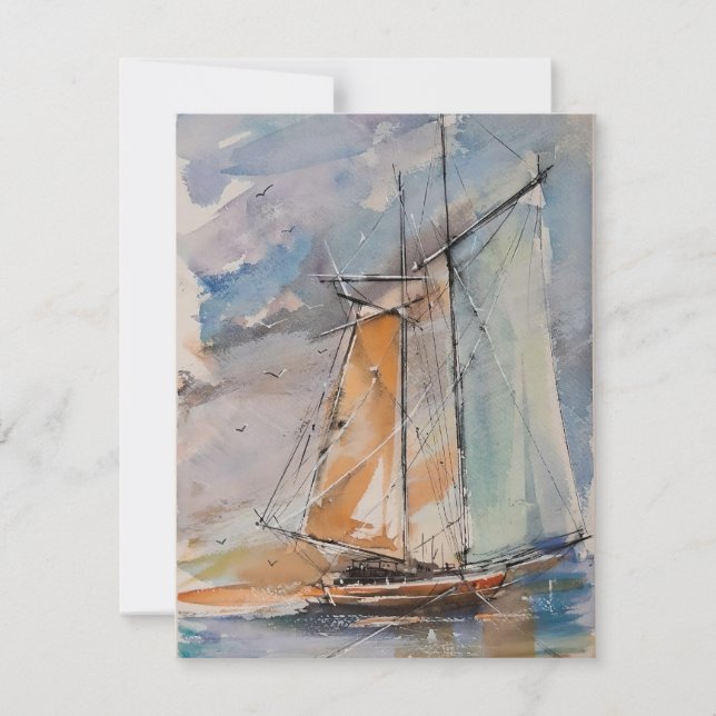 Sailboat In Watercolors Holiday Card (Front)