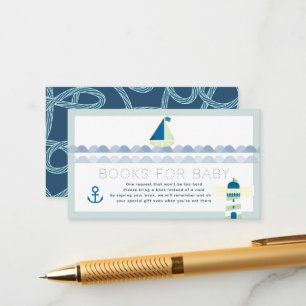 Sailboat & Lighthouse Blue Books for Baby Shower Enclosure Card
