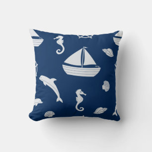 Sailboat & Marine Life Pattern Cushion
