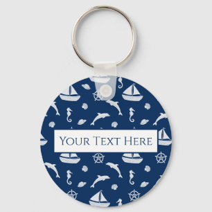 Sailboat & Marine Life Pattern Key Ring