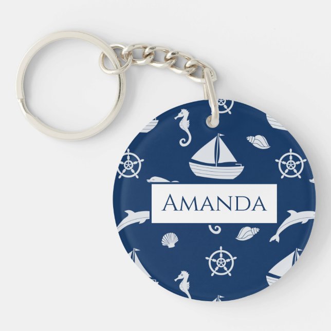 Sailboat & Marine Life Pattern Key Ring (Front)