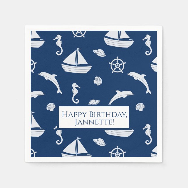 Sailboat & Marine Life Pattern Napkin (Front)