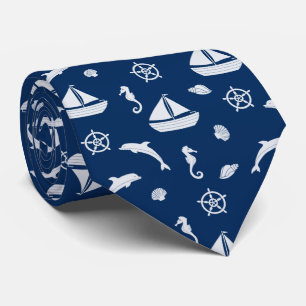 Sailboat & Marine Life Pattern Tie