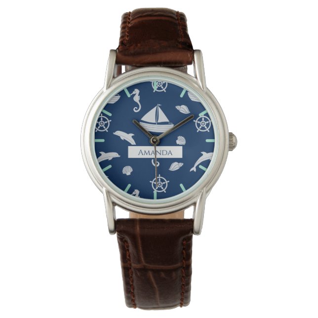 Sailboat & Marine Life Pattern Watch (Front)