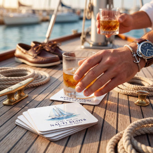 Sailboat "Nauti Buoys" Bachelor Party Nautical Square Paper Coaster