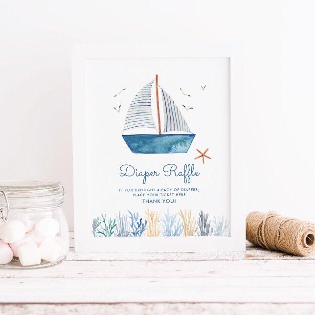 Sailboat Nautical Baby Shower Diaper Raffle Sign (Creator Uploaded)