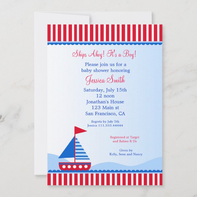 Sailboat Nautical Baby Shower Invitations (Front)