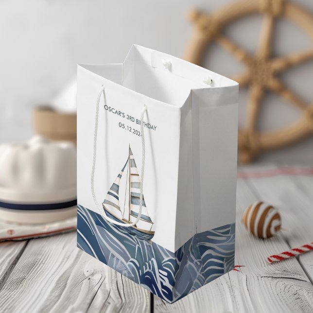 Sailboat Nautical Birthday Medium Gift Bag (Creator Uploaded)