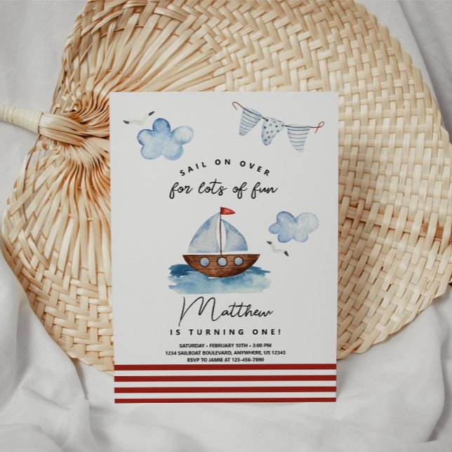 Sailboat Nautical Boy Birthday Invitation (Creator Uploaded)