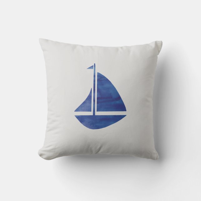 Sailboat Nautical Grey Beach Decor Pillow (Front)