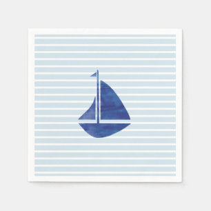 Sailboat Nautical Ocean Blue Stripe Paper Napkin