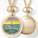 Sailboat on Banderas Bay 0884 Necklace Watch<br><div class="desc">Painting “Sailboat on Banderas Bay 0884” Collection

Personalise on the product page or click the "Customise" button for more design options.  Designed from my painting “Sailboat on Banderas Bay 0884” capturing a sailboat on Banderas Bay in Puerto Vallarta,  Mexico.  Matching products are available in this collection.</div>