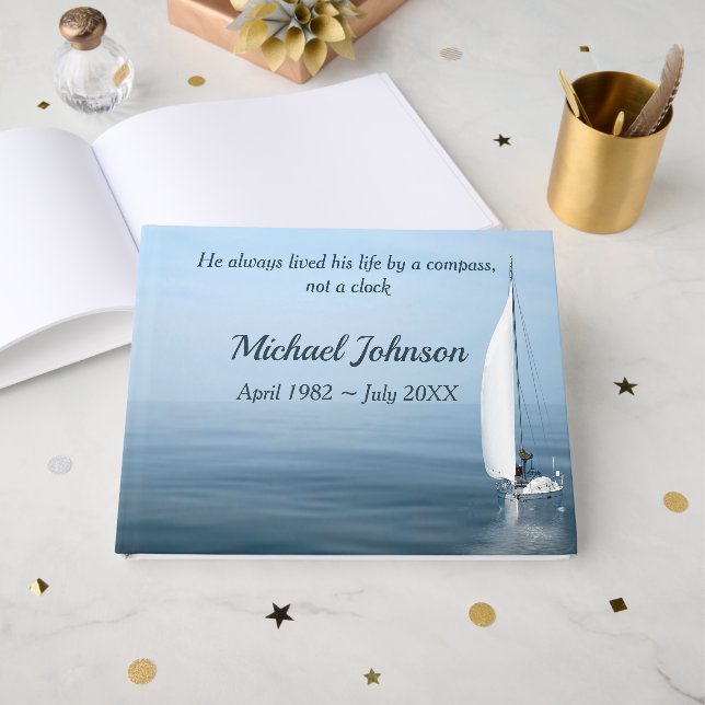 Sailboat On Calm Water for Memorial Service Guest Book (Front Open)