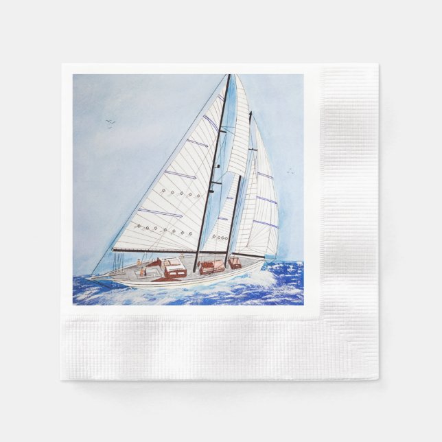 sailboat on high seas watercolor napkin (Front)