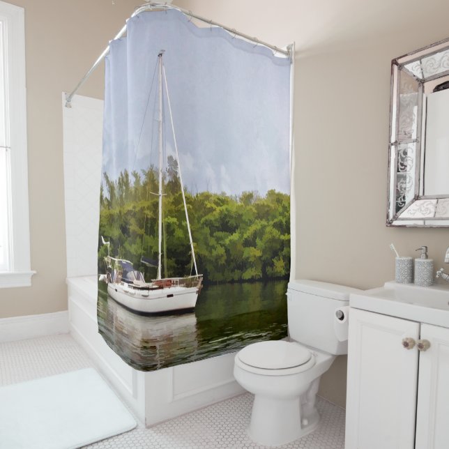 Sailboat On Quiet Waters Shower Curtain (In Situ)