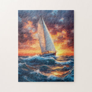 Sailboat on Rough Seas Painting Jigsaw Puzzle