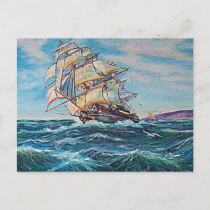 Sailboat on Rough Waters Oil Painting Postcard