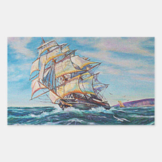 Sailboat on Rough Waters Oil Painting Rectangular Sticker
