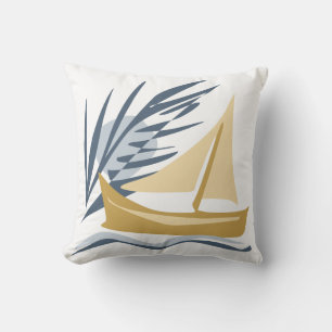 Sailboat on the background of the moon and palm tr cushion