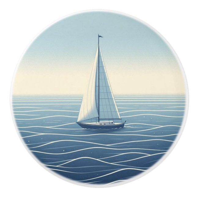 Sailboat on the high seas  ceramic knob (Front)