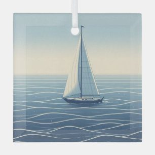 Sailboat on the high seas glass tree decoration