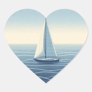 Sailboat on the high seas heart sticker