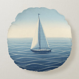 Sailboat on the high seas round cushion