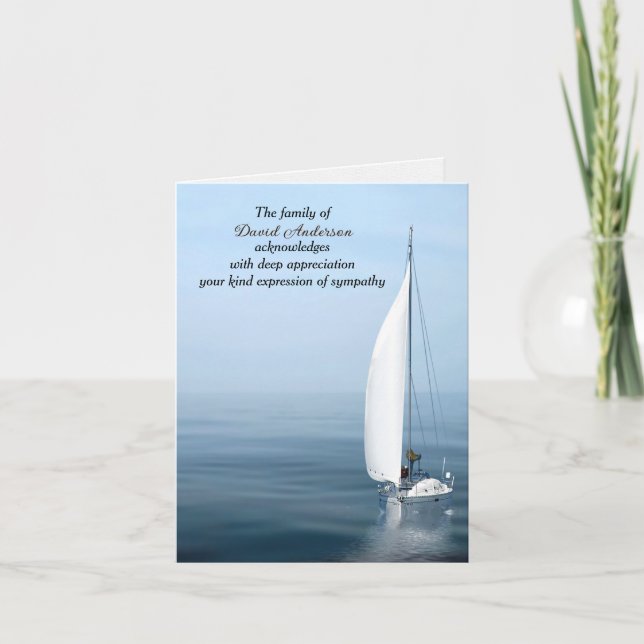Sailboat On Water for Sympathy Thank You Card (Front)