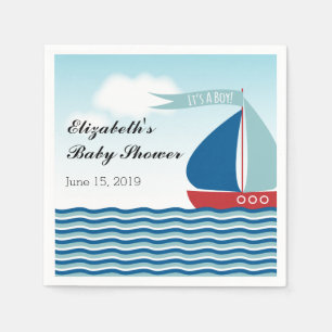 Sailboat on Water It's A Boy Nautical Baby Shower Napkin