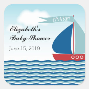 Sailboat on Water It's A Boy, Nautical Baby Shower Square Sticker