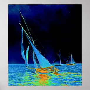 Sailboat Papoose 1887 Colourized Poster
