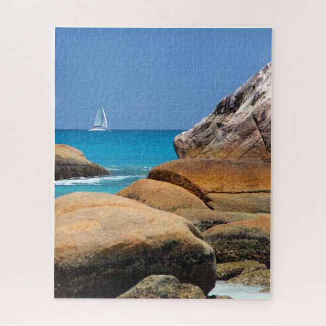 Sailboat Passing By the Beach  Jigsaw Puzzle (Vertical)