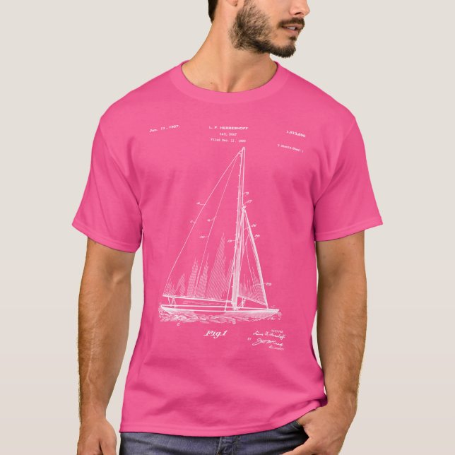 Sailboat Patent - Yacht Art - Blueprint T-Shirt (Front)