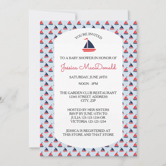 Sailboat Pattern - Baby Shower Invitation (Front)