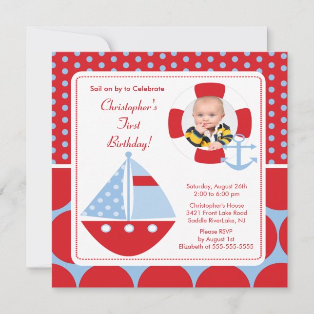 Sailboat Photo Birthday Invitation (Front)